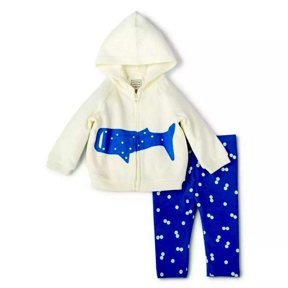 Christian Robinson Baby Whale Print Hoodie & Bottom Set 
x Target Cream/Blue